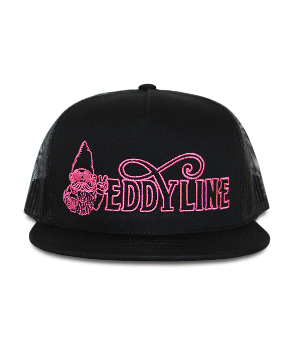 Dank Eddy gnome flat bill hat in black and hot pink - Eddyline Brewing merch