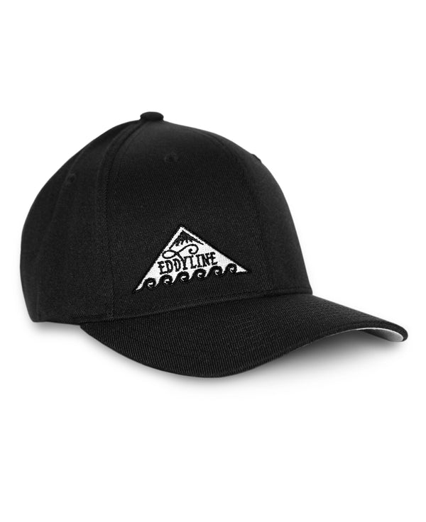 Eddyline Brewing logo FlexFit hat in black, front view