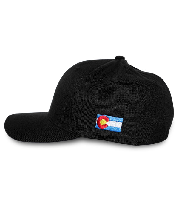 Eddyline Brewing logo FlexFit hat in black, side view
